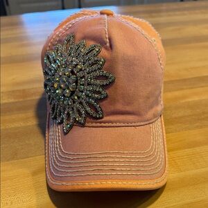 Embellished Peach Sunflower Cap